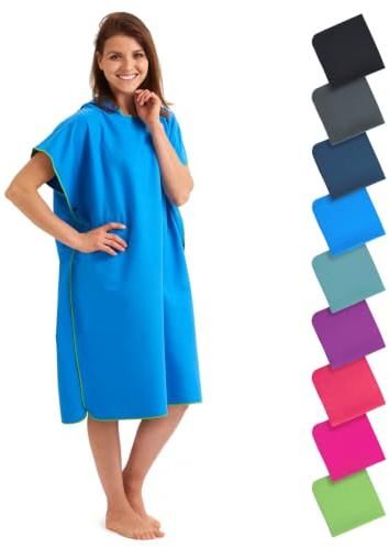 Handduksponcho strand, ultralätt och snabbtorkande, Surfponcho-handduk män och kvinnor, Surf Poncho extra lång av mikrofiber, Mikrofiber Poncho och Ponchohandduk samtidigt – Storlek: L, Blå - Grön