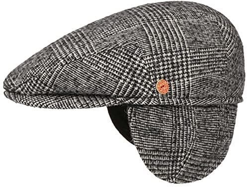 Mayser Merlino Flatcap Schirmmütze mit Ohrenklappen Handmade Made in EU Herren Winter schwarz-weiß 60 cm