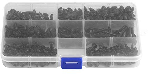 VIFERR Schrauben, 340pcs Flansch Blechschrauben Bolt Kreuzkopf Schwarz Assorted Set für DIY mit Etui