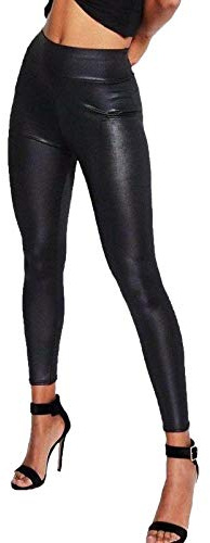Lovetoenvy Ladies Black Wet Look Leggings High Waist Faux Leather Ladies Stretch Pant PVC Trousers (XL (UK16-18))