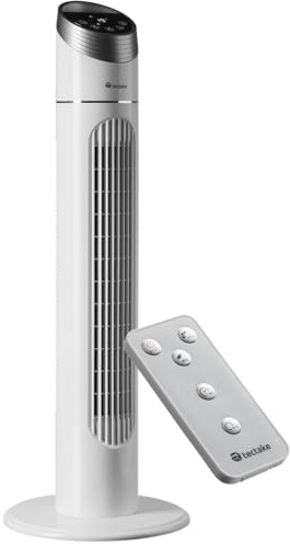 tectake® Turmventilator mit Touch-Bedienfeld mit LED-Beleuchtung & Temperaturanzeige, 3 Geschwindigkeitsstufen, 3 Windmodi, 70° Drehung, einstellbarer Timer, Fernbedienung & Transportgriff - 90cm
