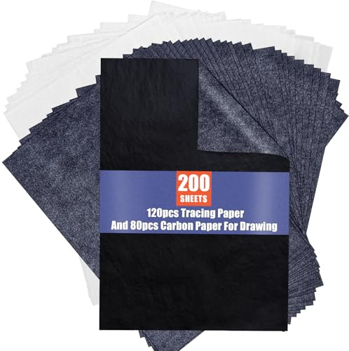 PSLER 120 feuilles de papier transfert blanc et 100 feuilles de papier transfert carbone avec 3 stylets de gaufrage et 2 crayons pour le travail du bois, du papier,