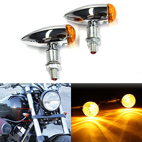 JMTBNO 2x Motorrad Blinker Chrom Lichter Motorrad Bullet Retro Mini Blinker 12V Universal Wasserdicht für Street Bike Cruiser Chopper Bobber Roller
