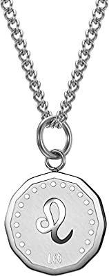 HIJONES Herren Edelstahl Runde Münze Konstellation Halskette Sternzeichen Anhänger mit Kette Löwe