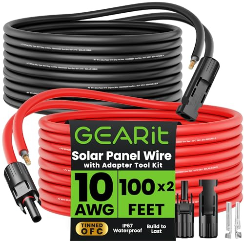 GearIT 10 AWG Solar-Verlängerungskabel – Stecker auf Buchse, Solarstecker für Solarmodul-Draht mit Adapter-Werkzeugset, MC4-Verlängerungskabel, 30 m