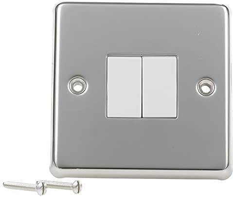 2/4 Gang Polished Chrome Light Switches Electrical Sockets W/White Inserts (2 Gang)