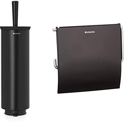Brabantia Profile Salle de Bain Porte-Brosse WC, Noir Mat & 108600 Porte-Rouleau de Papier Toilette, Acier Inoxydable, Matt Noir, 30 x 20 x 10 cm
