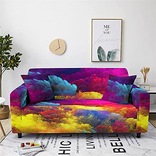 Meiju-shop Mateju Bedruckte Sofabezug - Elastische Sofa-Abdeckungen - 1/2/3/4-Sitzer Slip-Resistent Universal Sofa-Abdeckung für Wohnzimmer Stretch-Sofabezug (Lila Gelb,4-Sitzer 235-300cm)