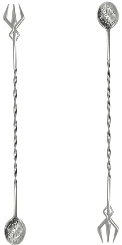 Pinenjoy 2 cucchiai da bar da 32,2 cm con motivo a spirale e forchetta con manico lungo, cucchiaio da cocktail in acciaio inox 18/10 (304), per mescolare frappè, succo, caffè, tè, birra