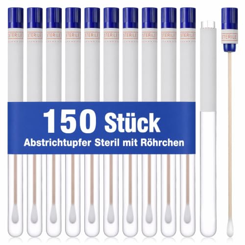 iplusmile Abstrichtupfer Steril mit Röhrchen 150 Stück, Einzeln Verpackte Abstrichstäbchen für Proben, 18 cm Tupfer zur Oberflächenprüfung