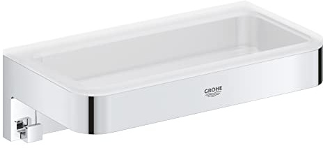 GROHE Start Cube Panier de Douche, Etagère Murale pour Salle de Bain, Fixations Cachées, A coller QuickGlue ou à visser, Chromé, 41107000