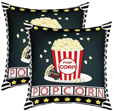Quadratische Kissenbezüge für Kino-Poster, Vintage-Kino-Kissenbezüge, Heimdekoration, Popcorn, wendbar, für Kinder, altmodische Heimdekoration, 55,9 x 55,9 cm, 2 Stück