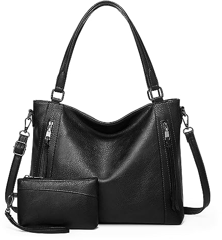 VINBAGGE Sac a Main Femme en PU Sac Fourre Tout Femme Ensemble Petit Sac D'épaule Sac Bandoulière Cabas Sacs Portés Main de 2 Pièces Noir