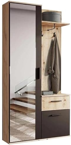 MINIO go for it - Flurgarderobe Schmal Alex I Flur Möbel 97cm Breit I Flurgarderoben mit Spiegel I Garderobenpaneel I Wandgarderobe mit Ablage und Schuhschrank I Artisan Eiche Schwarz