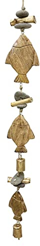 ROCKING GIFTS Mobile Fische und Treibholz mit Glocken, Windspiel, braun, Holz, Strandhaus, Meeresambiente, 70 cm