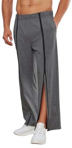 Deyeek Mens Baggy Sweatpants with Zipper Legs Tear Away Pants for Men Elderly Disabled Surgical Post Surgery Recovery Pants Dark Grey