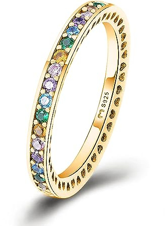 Anelli da donna in argento 925 con colori brillanti. Anello da donna in argento 925 con finitura argento o oro. Gioielli ideali per coppia e fidanzati, regali per amiche. (Placcato oro, 7)