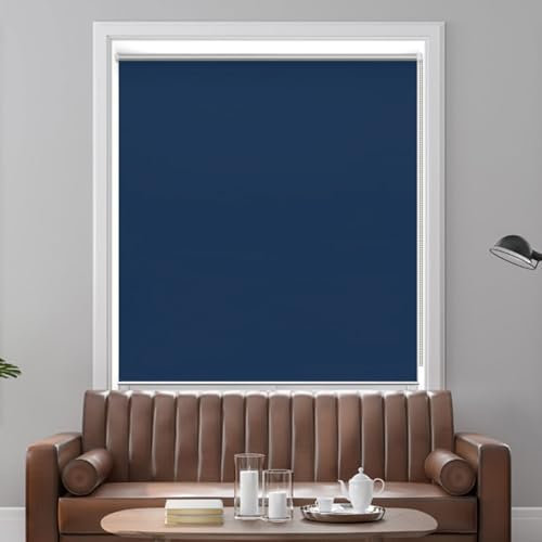 Verdunkelungsrollo Ohne Bohren 120 x 70 cm Hitzeschutz und Sichtschutz Seitenzugrollo Verdunkelungs-Rollo inkl Montagematerial für Fenster und Türen, Dunkelblau