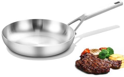 Yeksum Tri-Ply Fully Bonded Stainless Steel Non-Coating Frying Pan, 8,Chef's pan,Skillets,Induction Pan Dishwasher and Oven Safe, Compatible with All Cooktops