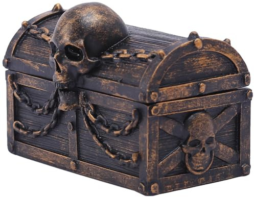 JARPSIRY Vintage Totenkopf Piraten Schatztruhe, dekorative Schmuckkästchen, Gothic-Dekor, gruselige Halloween-Dekorationen, nautische Piraten-Dekoration, Andenken-Box (Gold)