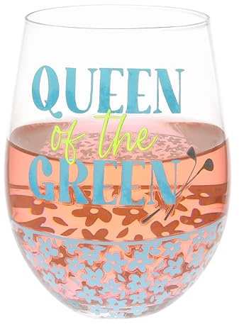 Pavilion Gift Company – Queen Of The Green – 18 Oz Stemless Wine Glass Humor Funny Golf Lover Women Gift Novelt