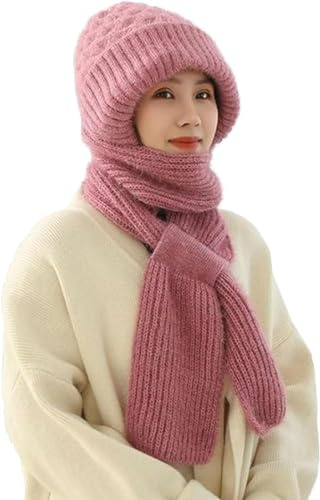 Bonnet Coupe-Vent avec Protection auditive intégrée, écharpe Chaude 2 en 1, Bonnet tricoté épais, Bonnet d'hiver