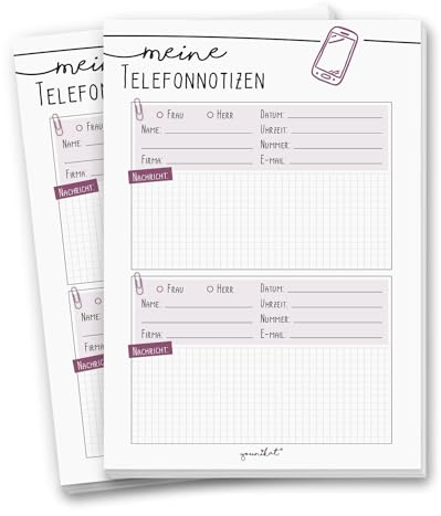 2er Set Notizblöcke für Telefonnotizen I DIN A5 I Telefonnotiz-Block Organizer klein farbig kariert Business Büro zum Abreißen I dv312