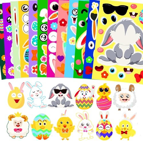 Sesunbla 36 Sheets Easter Stickers Easter Crafts for Kids, Make Your Own Easter Egg Stickers, Easter Basket Stuffers for Toddlers Kids Easter Gifts Party Favor Supplies, 049-36eas