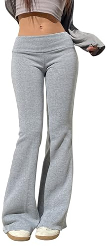 Hose Damen Schlaghose Sexy Y2K Low Waist Skinny Yogahose Lang Stretch Bootcut Freizeithose Jogginghose Grau Flared Hose Hüfthose Sweathose