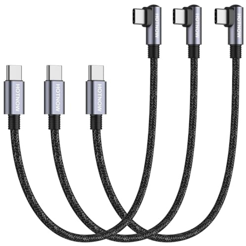 HOTNOW Cable USB C a USB C 90 Grados Corto 30cm 3Pack, PD 65W Carga Rapida | Cable Tipo C 90°, Trenzado Nylon, para iPhone 17/16/15, Galaxy S24/S23/S10/A53, Pixel, Huawei, iPad, Macbook