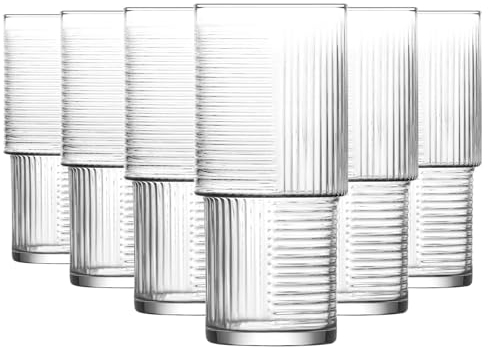 LAV Lot de 6 Verres Highball empilables Helen Transparents de 515 ML – Grands Verres lavables au Lave-Vaisselle pour Eau gin jus Cocktails gobelets Hi Ball