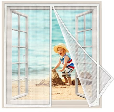 Fliegengitter Fenster, 140x220 cm Insektenschutz Magnet Fliegenvorhang, Automatisches Schließen, Klebemontage Ohne Bohren,für Balkontür Kellertür Terrassentür Innovativ, Weiß