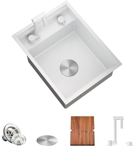 TORVA vit arbetsstation undermonterat handfat för bar husbil kök med inbyggd vikbar kran – 16 Gauge rostfritt stål, 40,7 x 53,4 x 22,9 cm