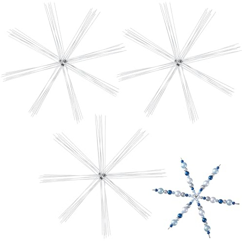 Hotop Weihnachten Schneeflocken Drahtsterne Rohlinge Bastelset Metall Perlensterne Draht zum Basteln Perlen für DIY Schmuck Party Winter Deko Bastelzubehör(24 Stück,3,5 Zoll)