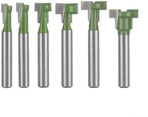 T-Nutfräser, 6,35 mm Schaft, Holzbearbeitung, T-Nut-Fräser-Set für Holzbearbeitung (6 Stück)