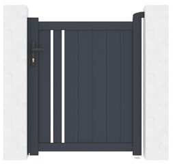 GIONA - Portillon Aluminium - 104 x 115,6 cm - 1,04 m x 1,16 m 1,21 m² - Gris Anthracite RAL 7016 - Design Ajouré Lignes Verticales - Résistance Vent 55 km/h - Kit Complet Serrure Barillet