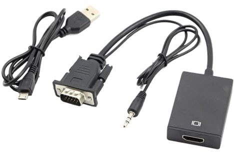 Câble Adaptateur convertisseur Compatible VGA vers HDMI Full HD 1080P avec Alimentation USB Audio et Port de Chargement Micro USB