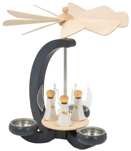 Seiffener Volkskunst | Pyramide im Bogendesign | Erzgebirge Volkskunst | Traditionelle Weihnachtspyramide | Handgefertigte Meisterkunst | Höhe 23 cm | Engel weiß