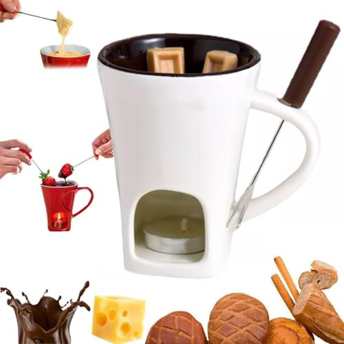 QRXALISA Chocolate Fondue Mug Set,Multi-Purpose Butter Warmer Chafing Dishes,Mini Fondue Pots Chocolate Cheese Ice Cream Fondue Maker Kit Individual Butter Melter Cup Small Warmer