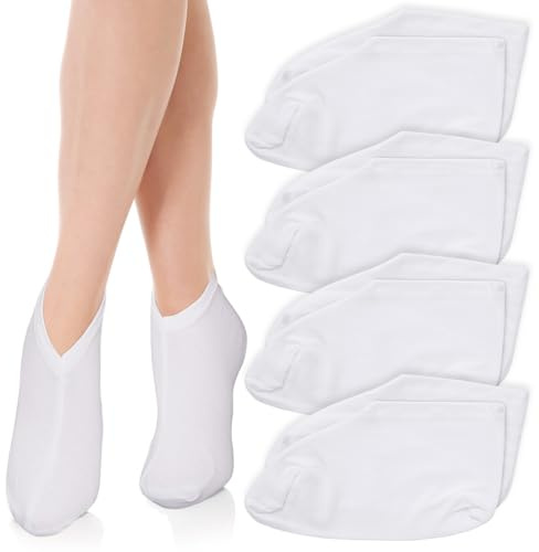 Wanmu 4 Paar Feuchtigkeitssocken, Feuchtigkeitsspendende Socken Kosmetische Socken Wiederverwendbare für Trockene Rissige Füße Frauen Fußpflege (Weiß)