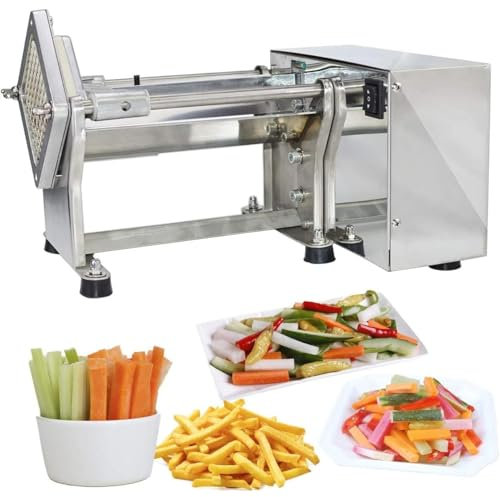 Pveanns Tagliapatate Francese, Affettatrice Elettrica in Acciaio Inossidabile, Lame Sostituibili in 3 Dimensioni, Taglio Veloce per Uso Commerciale in Cucina Industriale e Ristorante