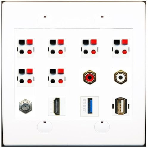 Placa de pared coaxial de 12 puertos RCA RCA rojo y blanco con 6 altavoces USB 3 USB 2 [blanco]