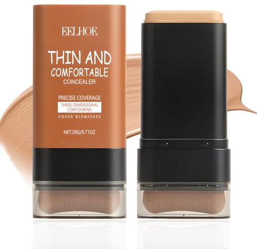 Borrador de base natural 2 en 1 con pincel para base de maquillaje 20 G, base de maquillaje multifuncional, base de crema mate, portátil, ligero, tono de piel uniforme, adecuado para todos los tipos