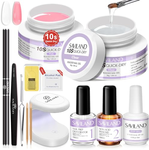 SAVILAND Ricostruzione Unghie Gel Kit Rosa e Chiaro con Mini Lampada UV, Top Gel, Disidratatore per Unghie, Primer per Legami PH non Acidi e Strumenti per Estensione delle Unghie