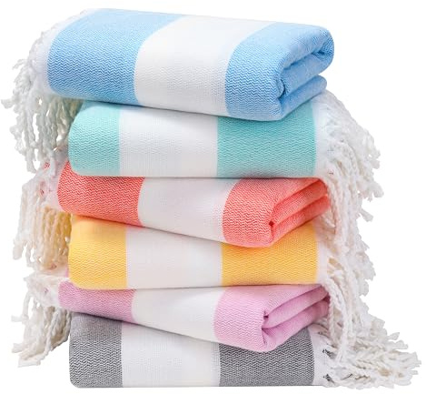Genovega 6 Packs Oversized Stripe Turkish Beach Towel 74x38 Thin Quick Dry Sand Free Pool Swim Towels Large XL Clearance Blanket Adult Travel Vacation Accessories Essentials Mulite Stripe