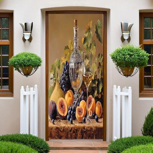 Türtapete Selbstklebend 77x200 cm Stillleben Wein Türaufkleber Türfolie Türposter Vinyl Aufkleber, für Schlafzimmer Badezimmer Küche Büro Abnehmbare Türdekoration