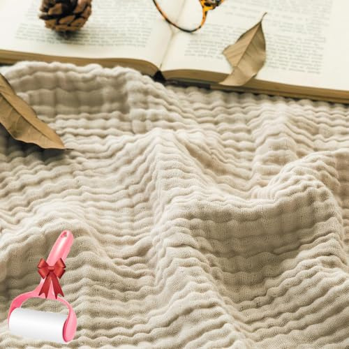 Vgpbphj Musselin Decke, Sanfte Musselin Decke 150 X 200, 100% Aus Natur Baumwolle Sommerdecke, Lightweight Breathable Adult Blanket, Bed Throw, Couch Throw (Beige, 150x200cm)
