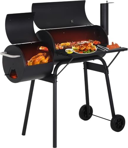 Pobbycrafm Pobbycrafm Barbacoa Portátil de Carbón, Barbacoa Carbon con Tapa, Ruedas, Termómetro y Chimenea, Parrilla Grande de Carbón para Jardín y Exterior, Gran Capacidad, Negro