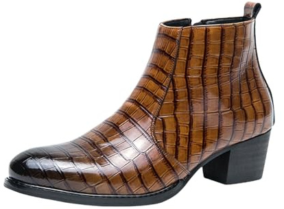 Bottines hautes pour homme - Bottes de loisirs Oxford - En cuir - Classiques - Avec talon élégant - Fermeture éclair latérale