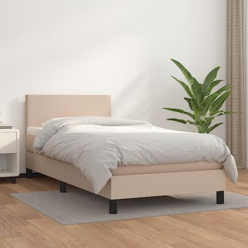 Teenpull Letto a molle 80 x 200 cm con materasso, cappuccino marrone ecopelle imbottita, telaio durevole con testiera regolabile in altezza, set di mobili di alta qualità per un sonno riposante